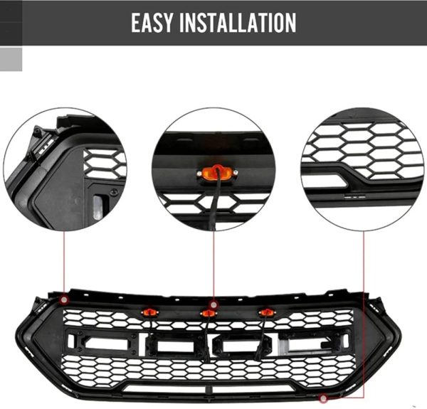 Front Grille for 2017-2019 Ford Escape Kuga Raptor Style Grill W/Letters & LED - Image 2