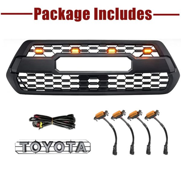 Front Grille for 2016 2017 2018 2019 2020 2021 2022 2023 Tacoma TRD Style Front Grille Replacement Mesh Grill ABS Front Grille with LEDS， W/O TSS Sensor Cove - Image 3