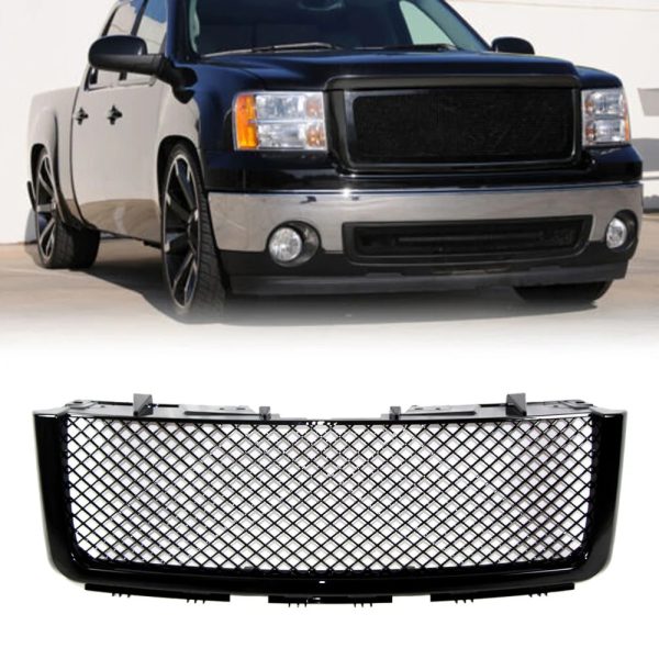 Front Grille For 2007-2013 GMC Sierra 1500 Mesh Front Bumper Grill Grille Gloss Black