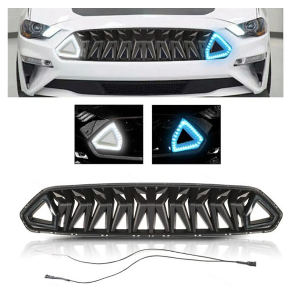 2018 2019 2020 2021 Ford Mustang Front Bumper Upper Grille Grill 2Door Black W/LED Lights