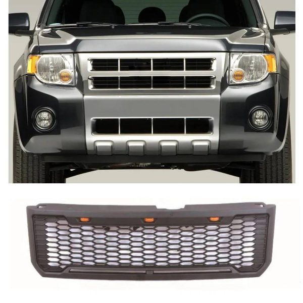 Front Grille for 2008-2013 Ford Escape Kuga Raptor Style Grill W/Letters & LED