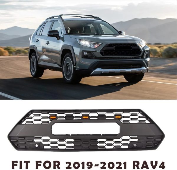 Front Grille for 2019-2021 Toyota RAV4 TRD ADVENTRURE W/ Letters & Lights TRD Pro Style