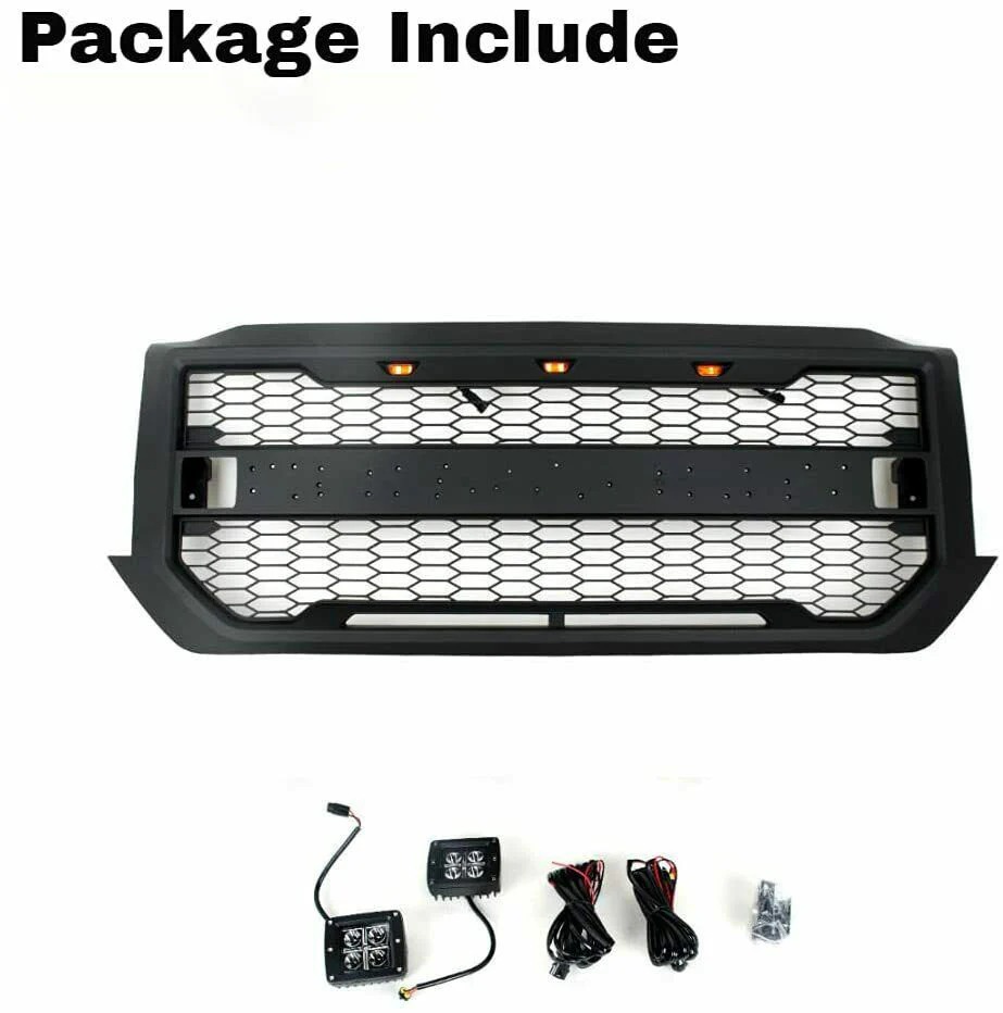 2009 2010 2011 2012 2013 2014 Ford F150 Raptor Style Grill Front Bumper Grille w/LED Lights Matte Black