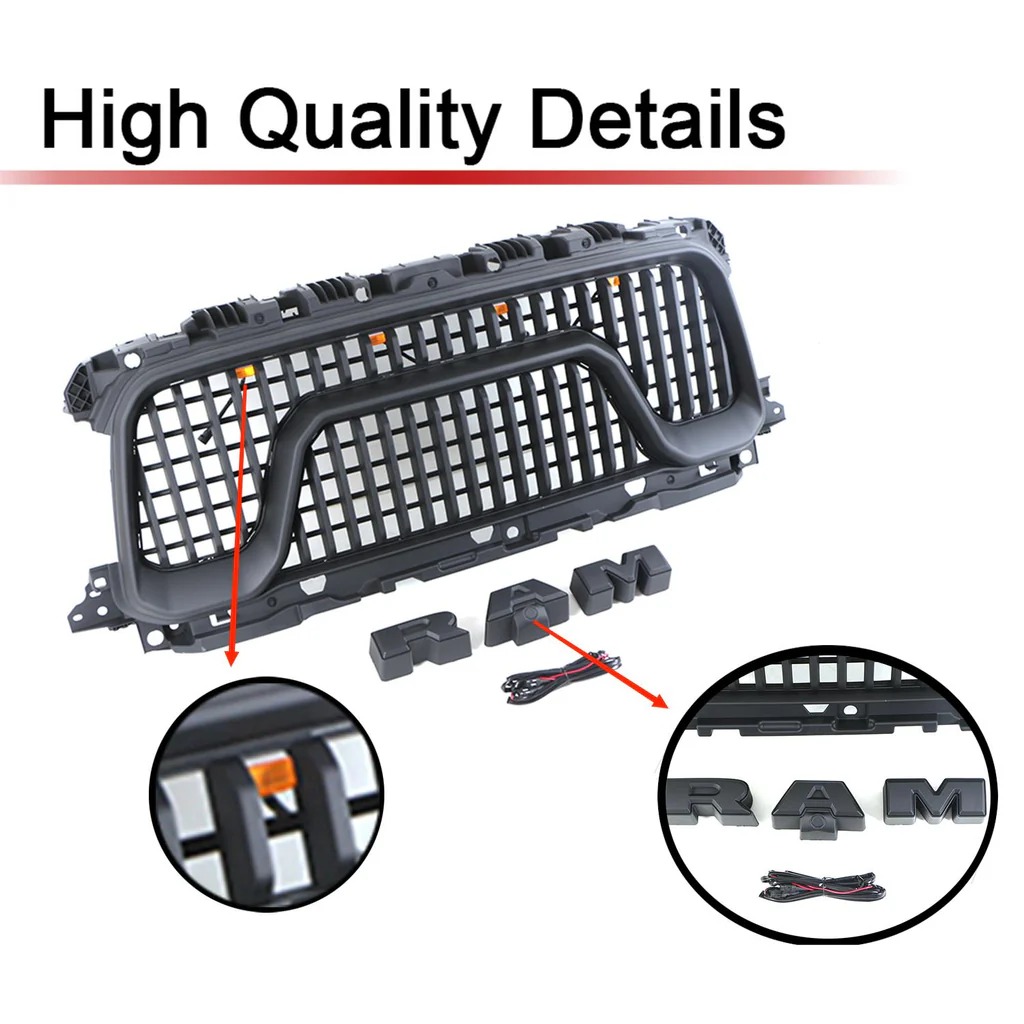 2009 2010 2011 2012 2013 2014 Ford F150 Raptor Style Grill Front Bumper Grille w/LED Lights Matte Black