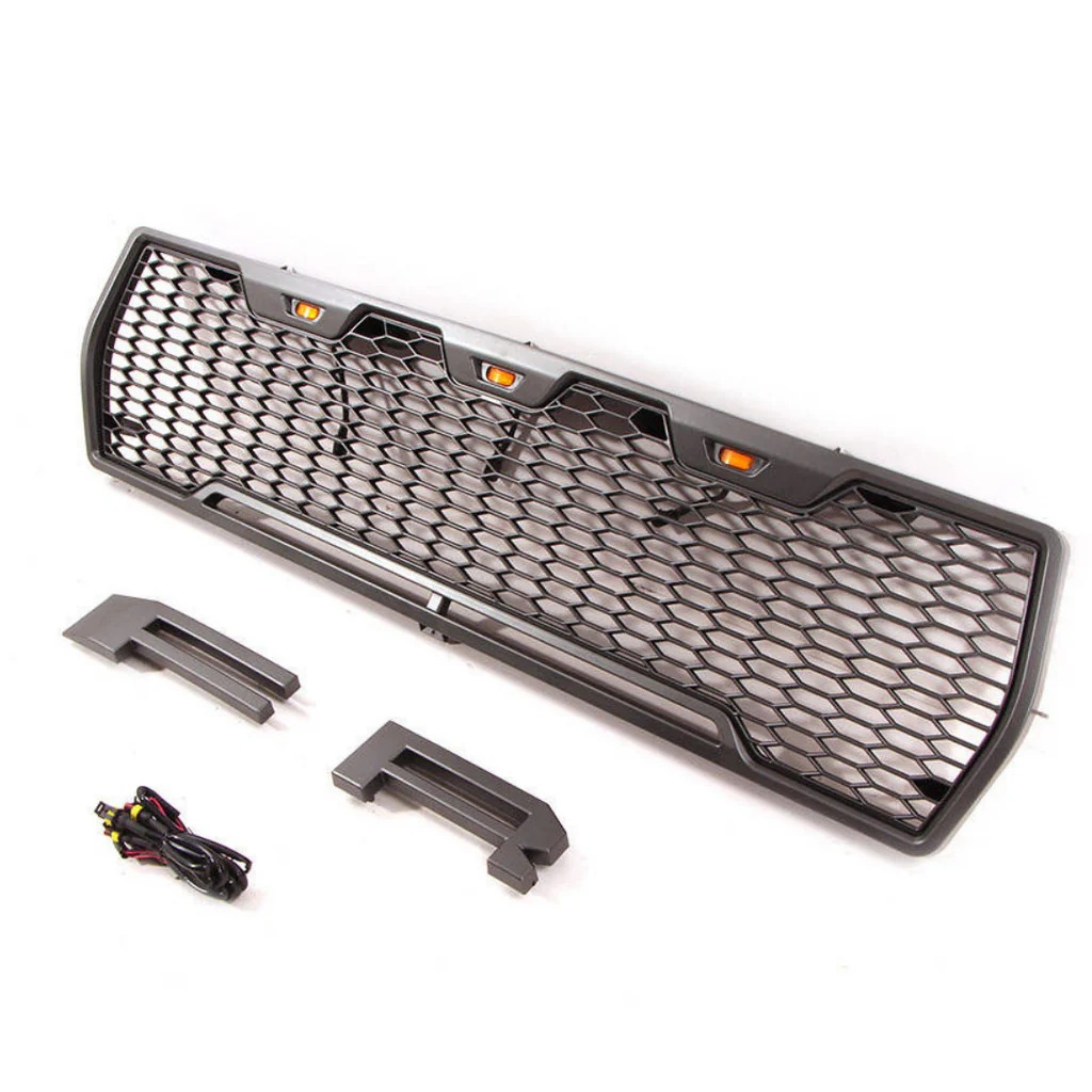 2009 2010 2011 2012 2013 2014 Ford F150 Raptor Style Grill Front Bumper Grille w/LED Lights Matte Black