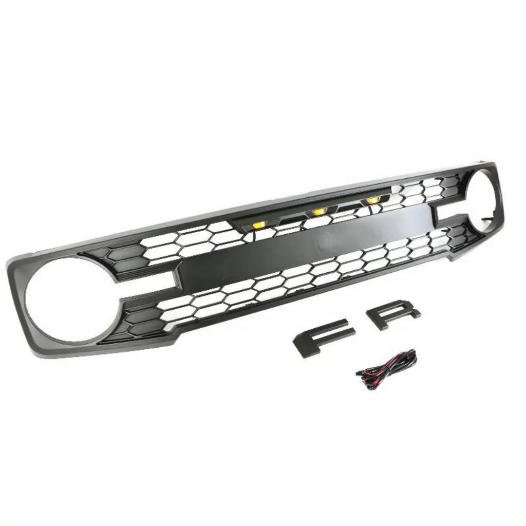 2009 2010 2011 2012 2013 2014 Ford F150 Raptor Style Grill Front Bumper Grille w/LED Lights Matte Black