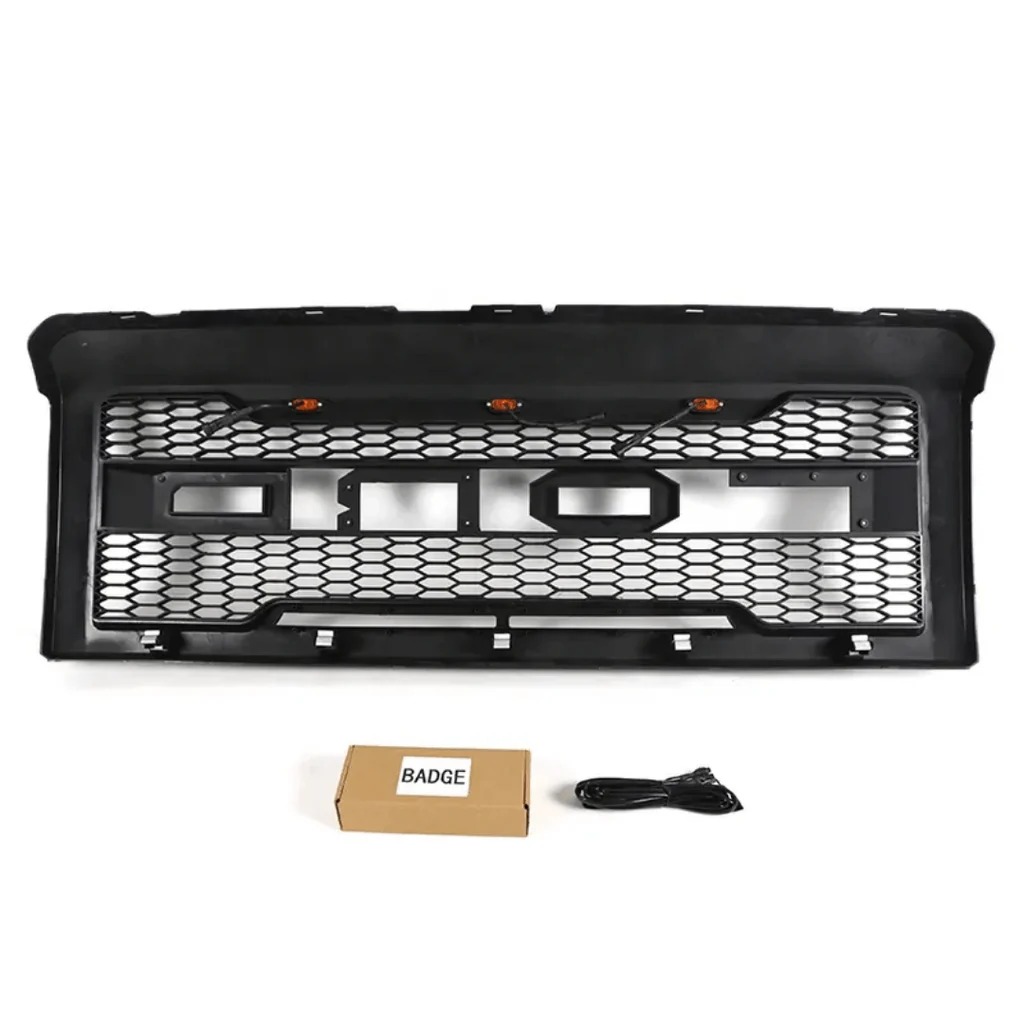 2009 2010 2011 2012 2013 2014 Ford F150 Raptor Style Grill Front Bumper Grille w/LED Lights Matte Black