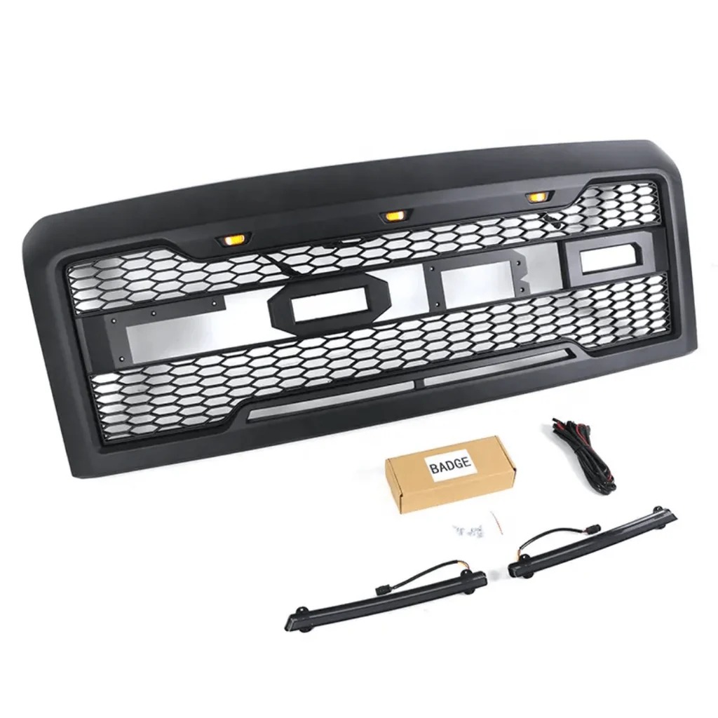 2009 2010 2011 2012 2013 2014 Ford F150 Raptor Style Grill Front Bumper Grille w/LED Lights Matte Black